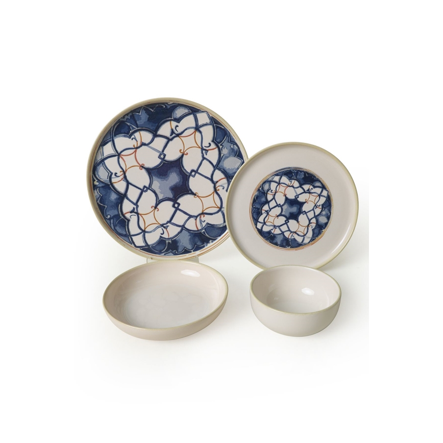 Jedilni set 24 kosov bela/modra/keramika