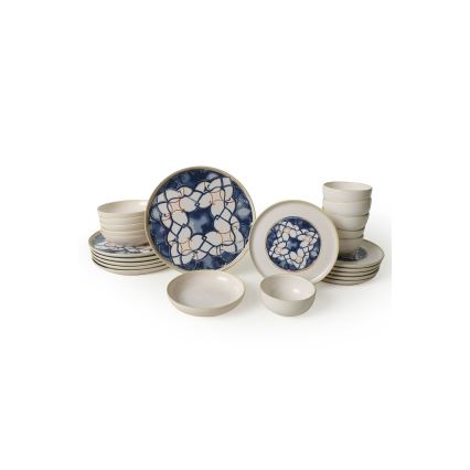 Jedilni set 24 kosov bela/modra/keramika