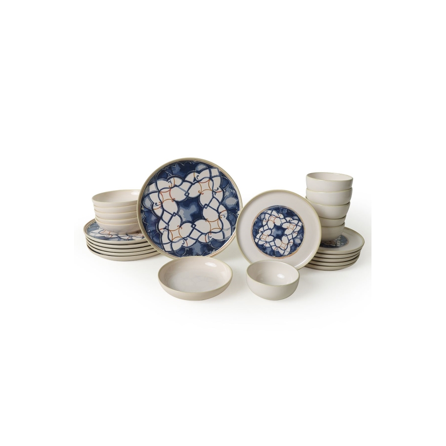 Jedilni set 24 kosov bela/modra/keramika