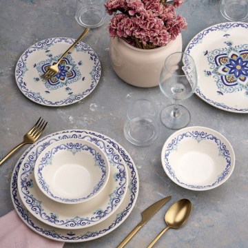 Jedilni set 24 kosov bela/modra/keramika