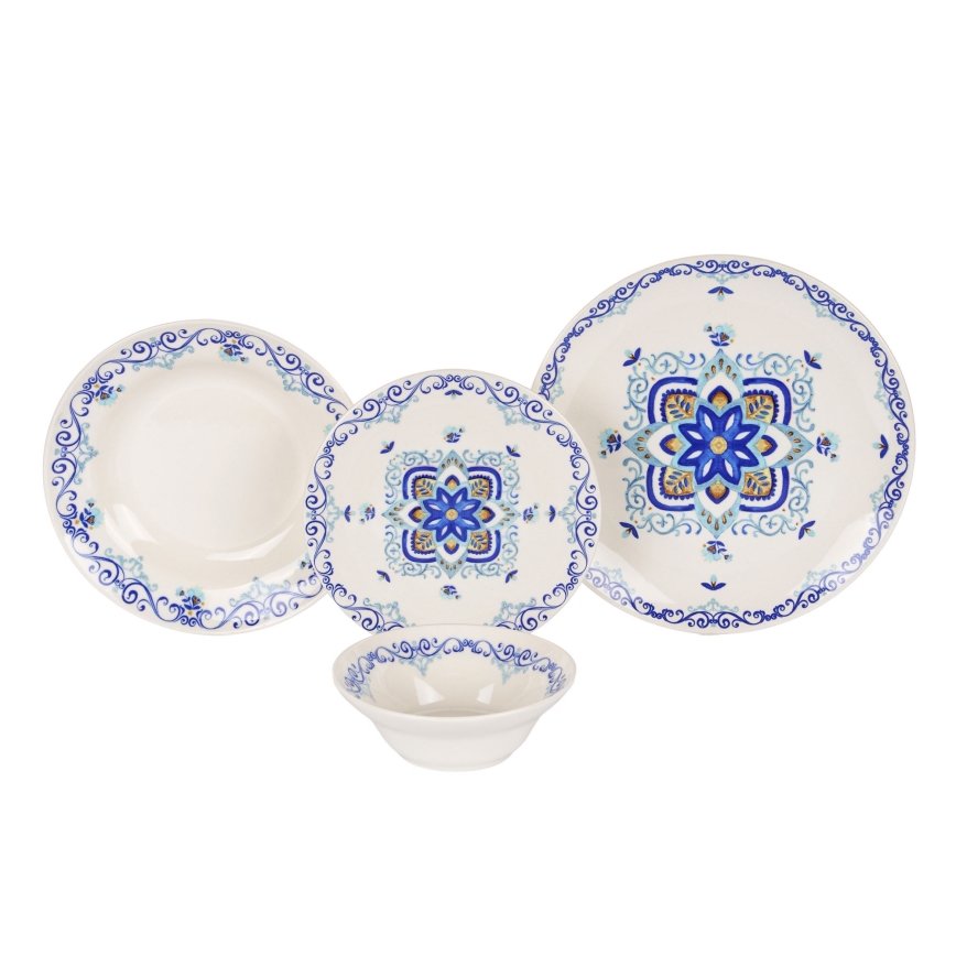 Jedilni set 24 kosov bela/modra/keramika