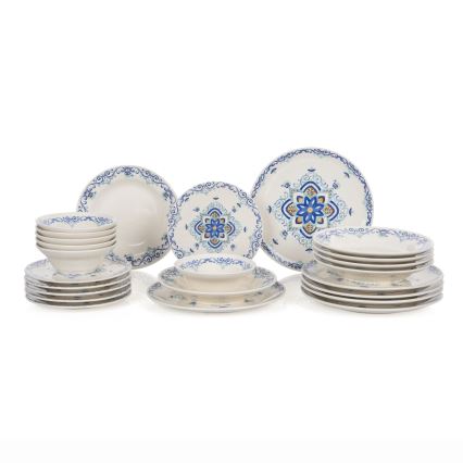 Jedilni set 24 kosov bela/modra/keramika