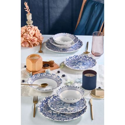 Jedilni set 24 kosov bela/modra/porcelan