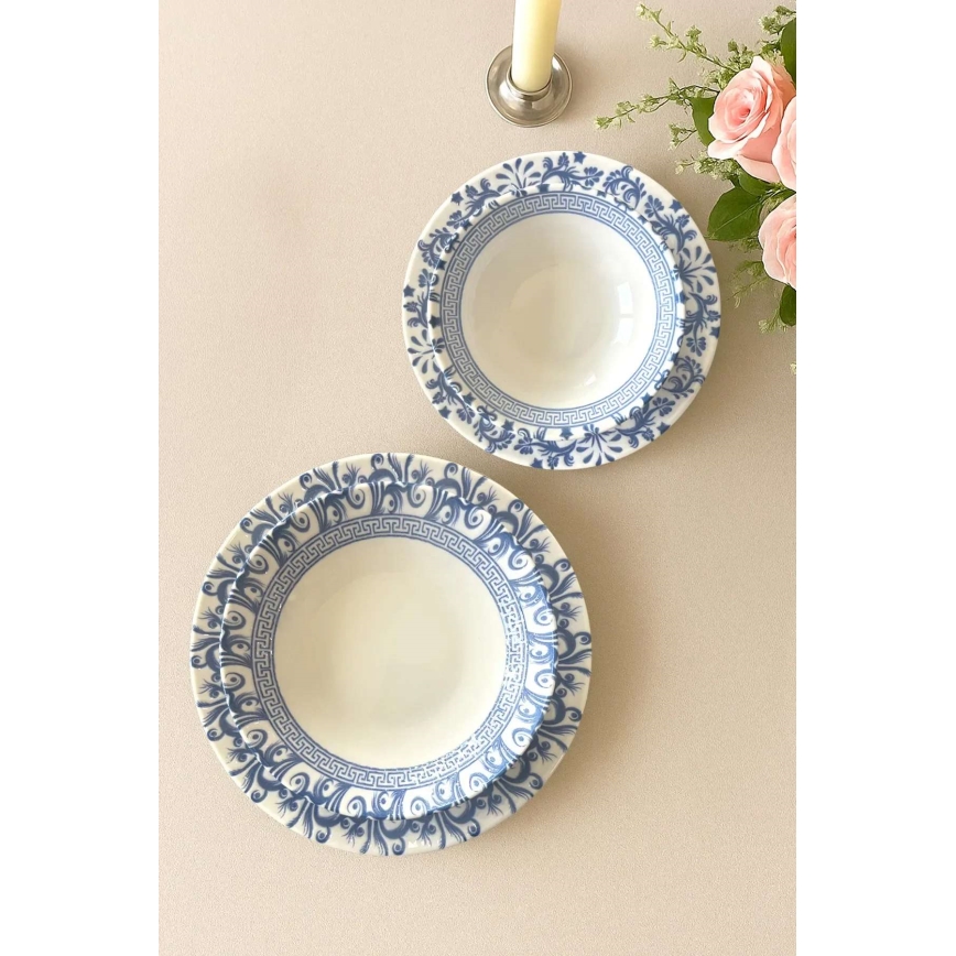 Jedilni set 24 kosov bela/modra/porcelan