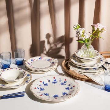 Jedilni set 24 kosov bela/modra/rdeča/porcelan