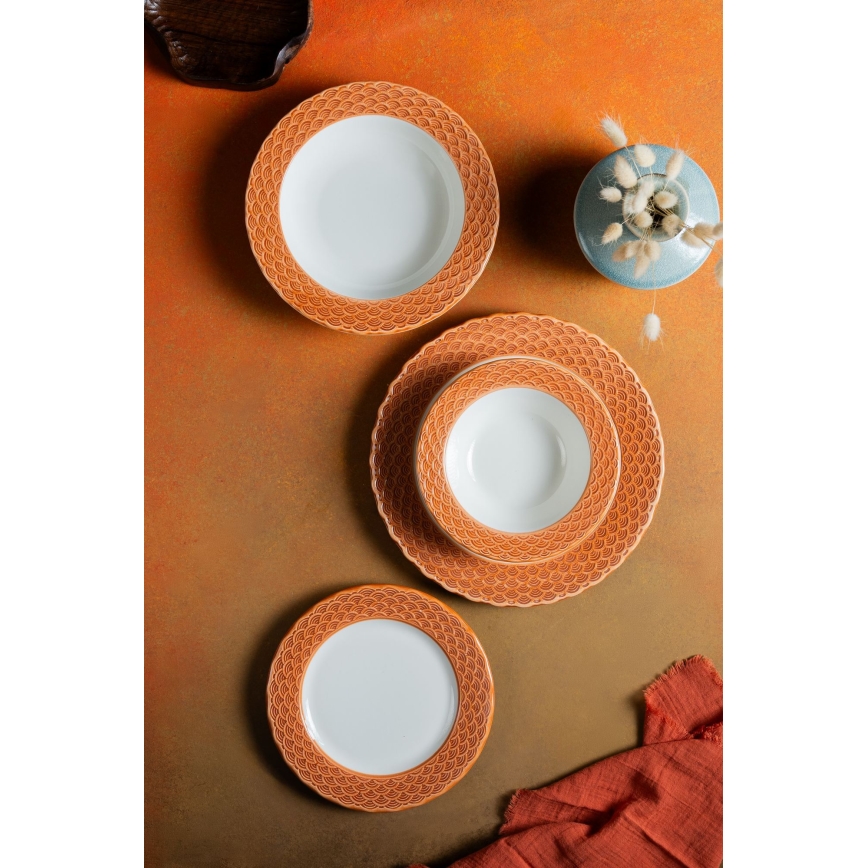 Jedilni set 24 kosov bela/oranžna/porcelan
