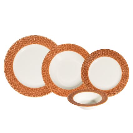 Jedilni set 24 kosov bela/oranžna/porcelan