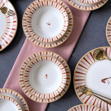 Jedilni set 24 kosov bela/rdeča/zlata/keramika
