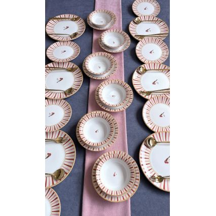 Jedilni set 24 kosov bela/rdeča/zlata/keramika