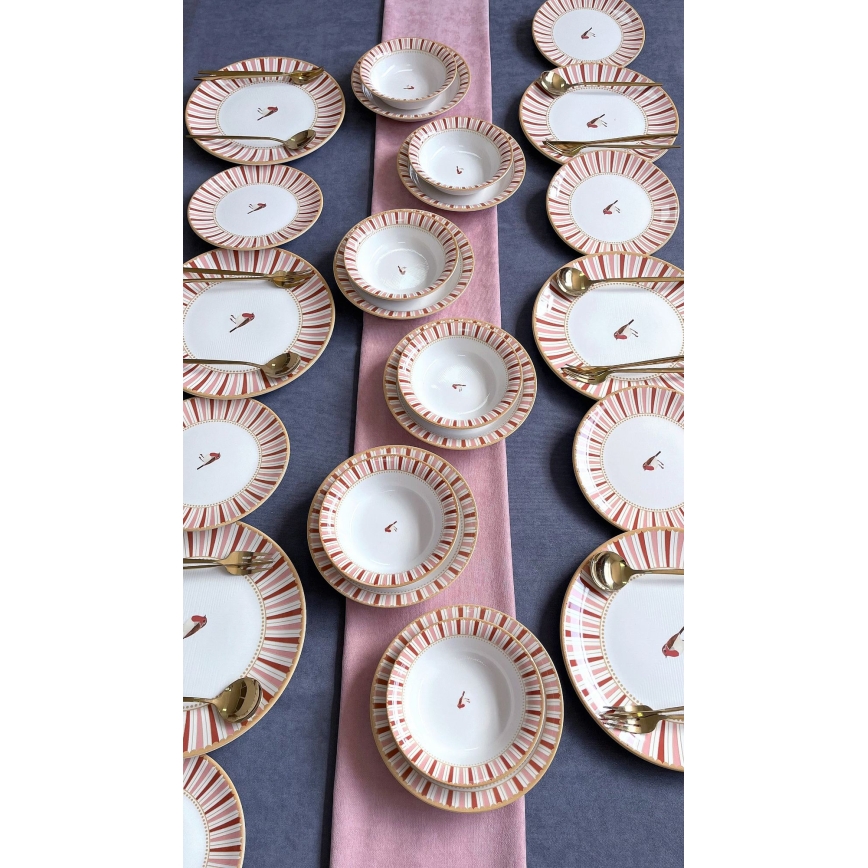 Jedilni set 24 kosov bela/rdeča/zlata/keramika