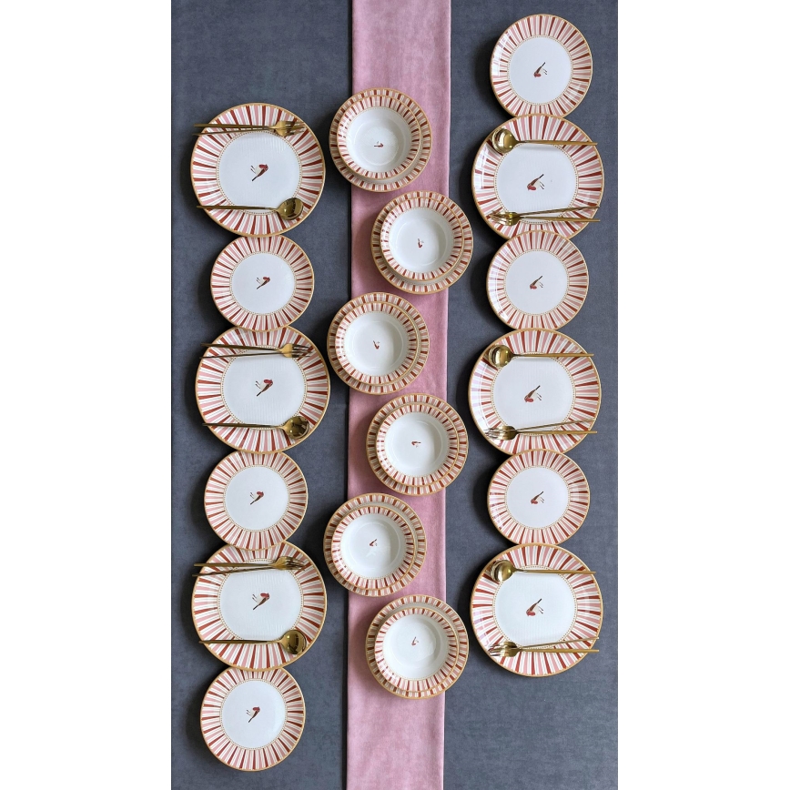 Jedilni set 24 kosov bela/rdeča/zlata/keramika