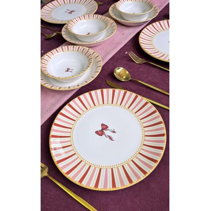 Jedilni set, 24 kosov, bela/rožnata/zlata, iz keramike
