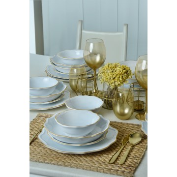 Jedilni set 24 kosov, bela/zlata/kamenina