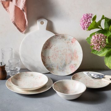 Jedilni set 24 kosov rožnat/bež/porcelan