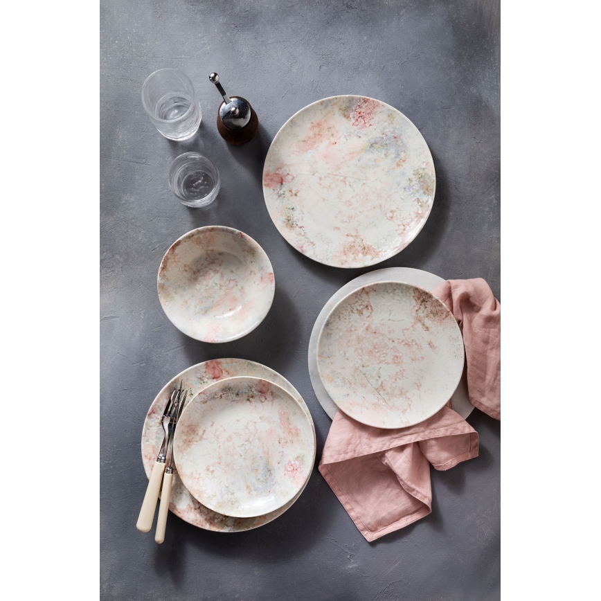 Jedilni set 24 kosov rožnat/bež/porcelan