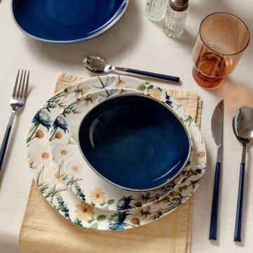 Jedilni set 24 kosov večbarven/moder/porcelan