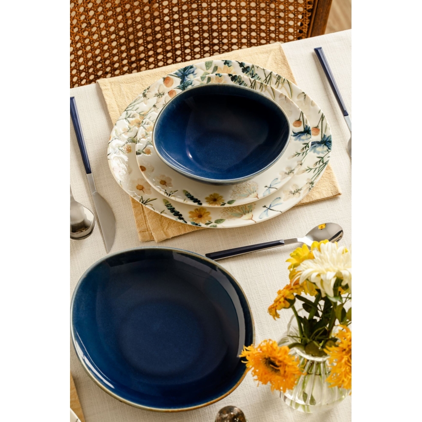 Jedilni set 24 kosov večbarven/moder/porcelan