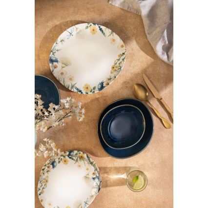 Jedilni set 24 kosov večbarven/moder/porcelan