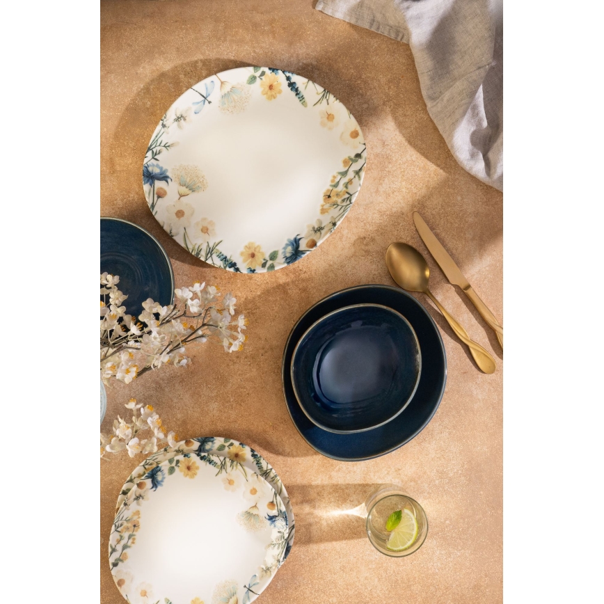 Jedilni set 24 kosov večbarven/moder/porcelan