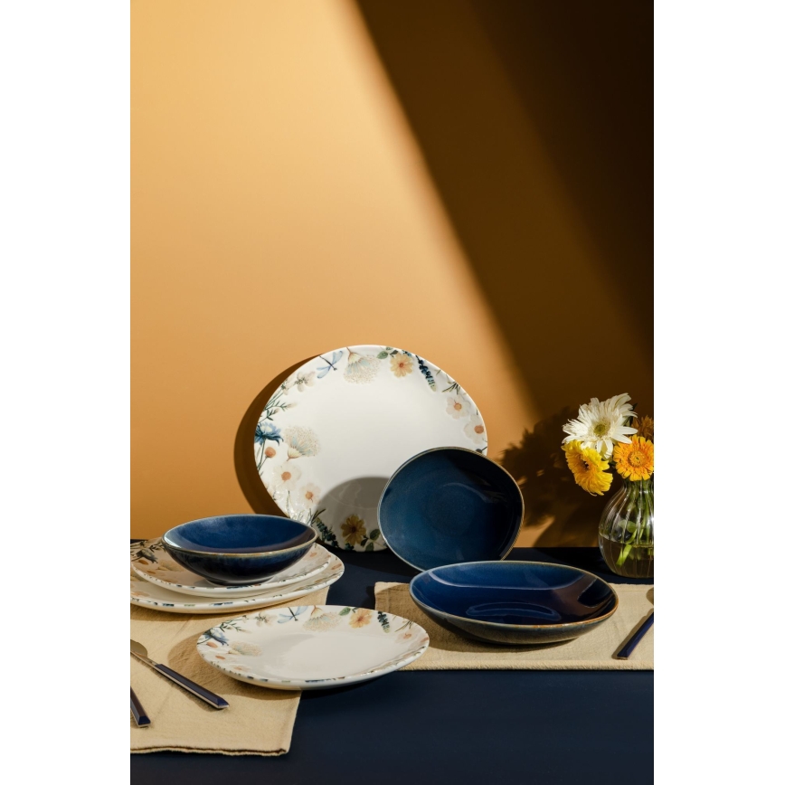 Jedilni set 24 kosov večbarven/moder/porcelan