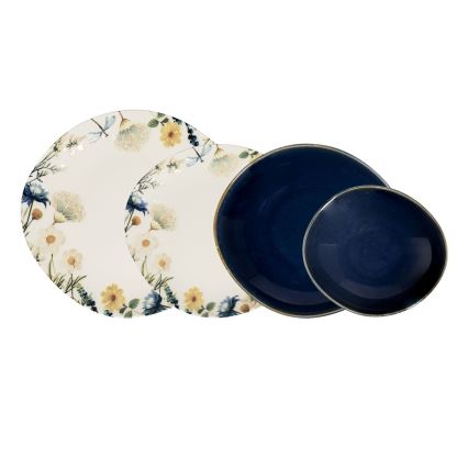Jedilni set 24 kosov večbarven/moder/porcelan