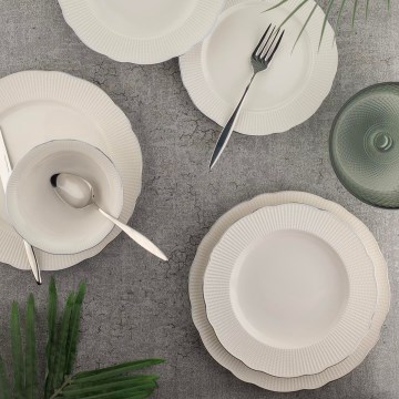 Jedilni set 26 kosov bel/srebrn/kostni porcelan