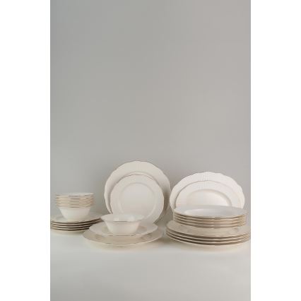 Jedilni set 26 kosov bel/srebrn/kostni porcelan