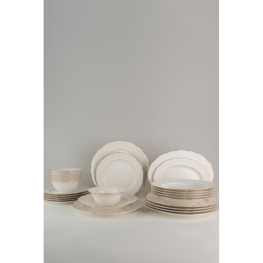 Jedilni set 26 kosov bel/srebrn/kostni porcelan