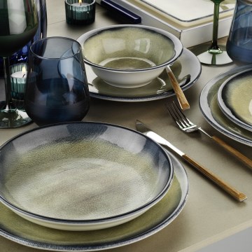 Jedilni set, 26 kosov, moder/rjav, porcelan