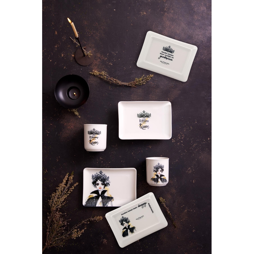 Jedilni set 4 kosi črn/bel/porcelan