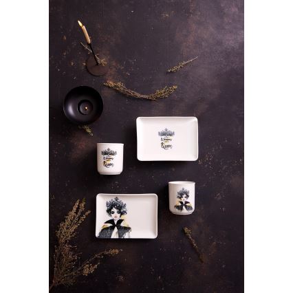 Jedilni set 4 kosi črn/bel/porcelan