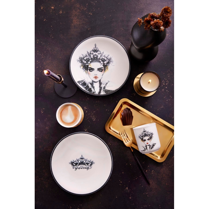 Jedilni set, 4 kosi, črna/bela, porcelan