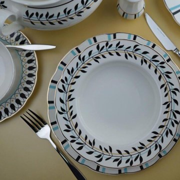 Jedilni set 62 kosov bela/modra/črna/porcelan