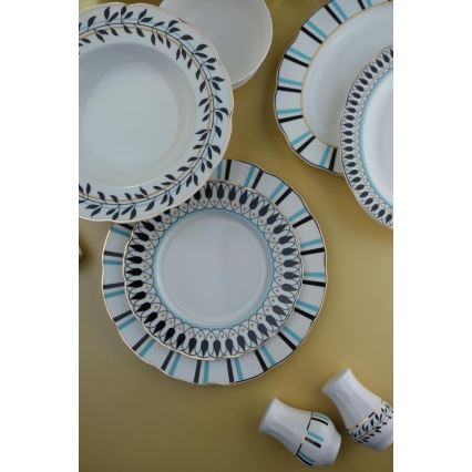 Jedilni set 62 kosov bela/modra/črna/porcelan