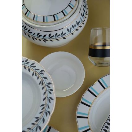 Jedilni set 62 kosov bela/modra/črna/porcelan