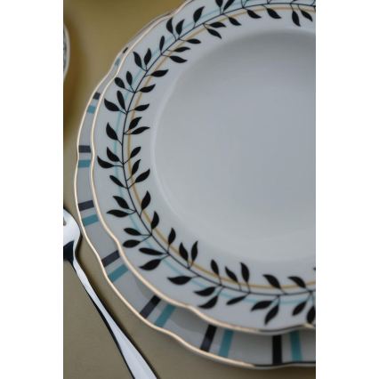 Jedilni set 62 kosov bela/modra/črna/porcelan