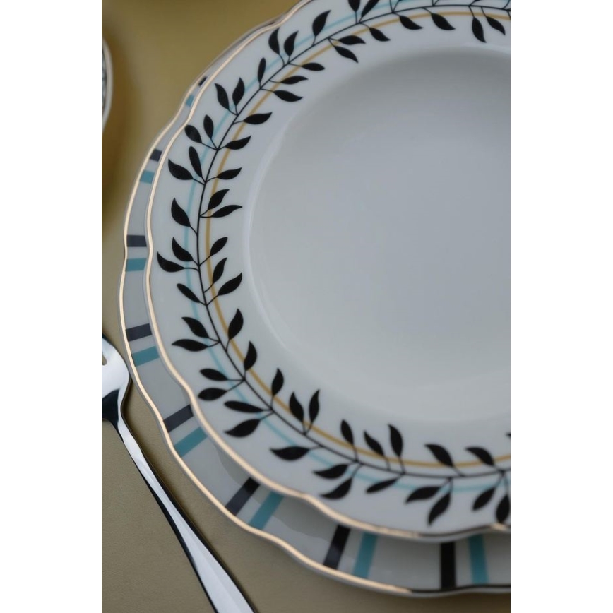 Jedilni set 62 kosov bela/modra/črna/porcelan