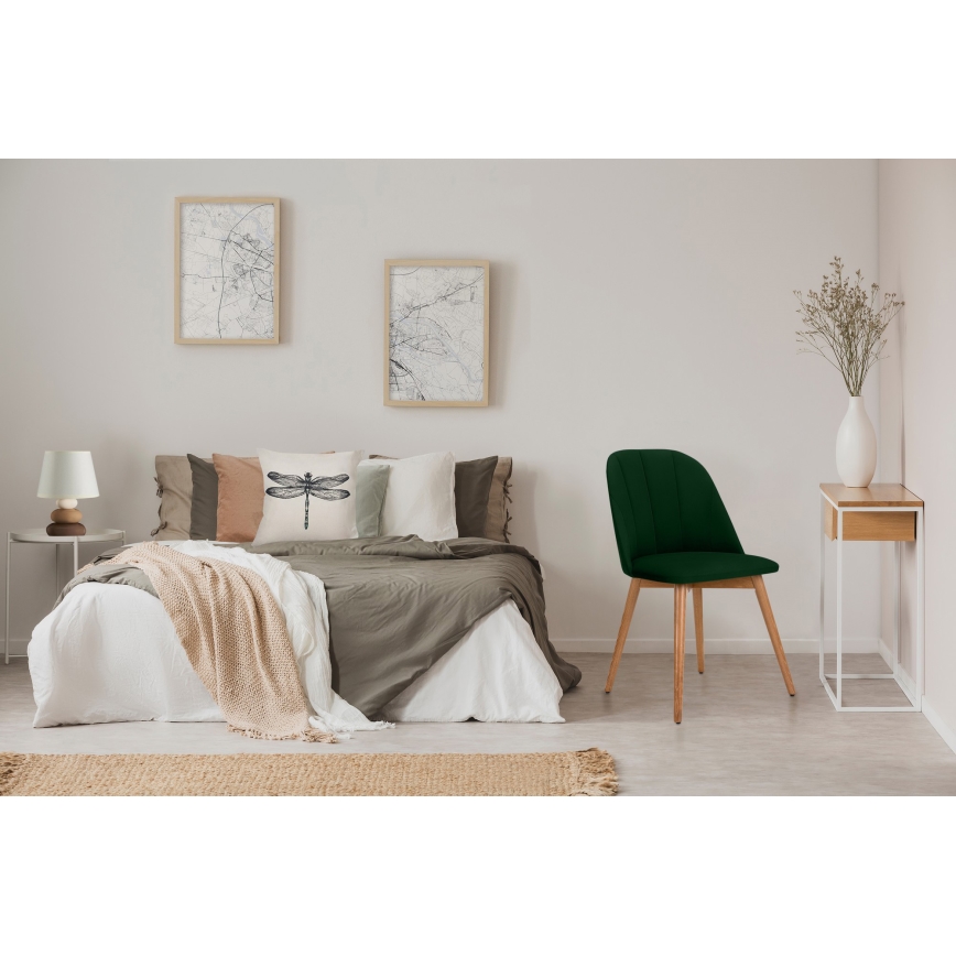 Jedilni stol BAKERI 86x48 cm temno zelena/bukev hrast