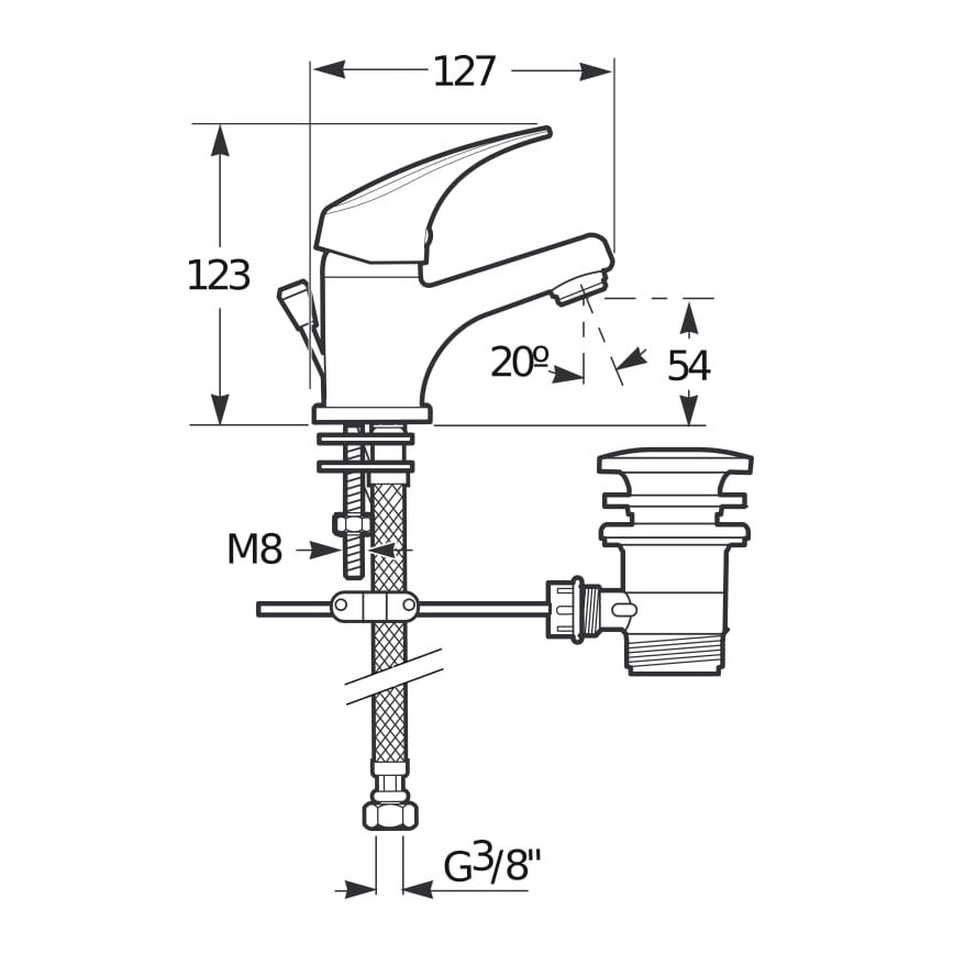 JIKA H3111N10041111 - Pipa za umivalnik + odtok s prelivom TALAS 12,3 cm sijajni krom