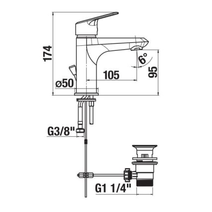 JIKA H3112E10041111 - Pipa za umivalnik + odtok brez prelivanja TALAS 17,4 cm sijajni krom