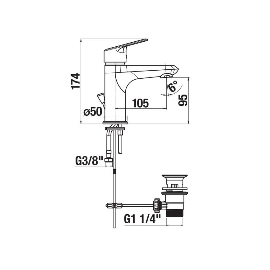 JIKA H3112E10041111 - Pipa za umivalnik + odtok brez prelivnega sistema TALAS 17,4 cm, sijajni krom
