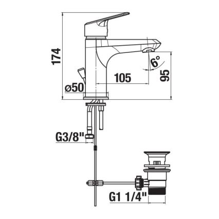 JIKA H3112E10041171 - Pipa za umivalnik + odtok brez prelivanja TALAS 17,4 cm sijajni krom