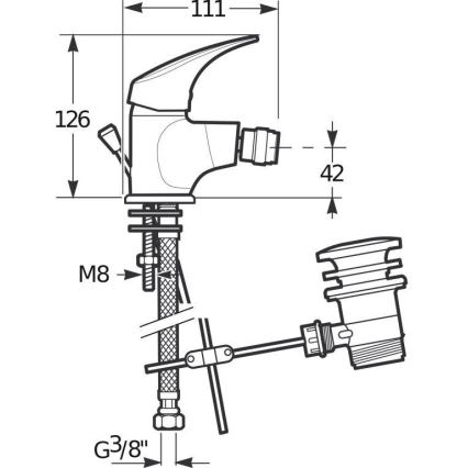 JIKA H3411N10041111 - Pipa za bide + odtok brez prelivanja TALAS 12,6 cm sijajni krom