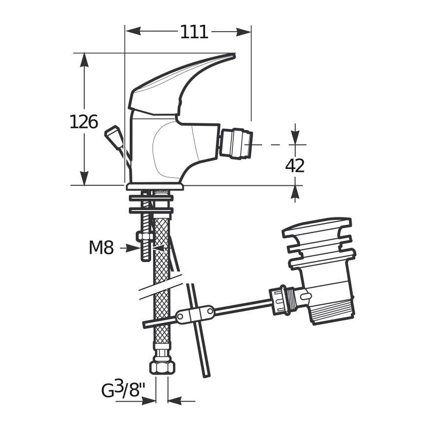 JIKA H3411N10041111 - Pipa za bide + odtok brez prelivanja TALAS 12,6 cm sijajni krom