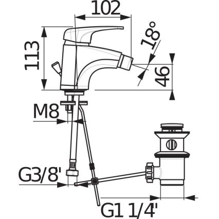 JIKA H3411U10041111 - Pipa za bide + odtok brez prelivanja DEEP 11,3 cm sijajni krom