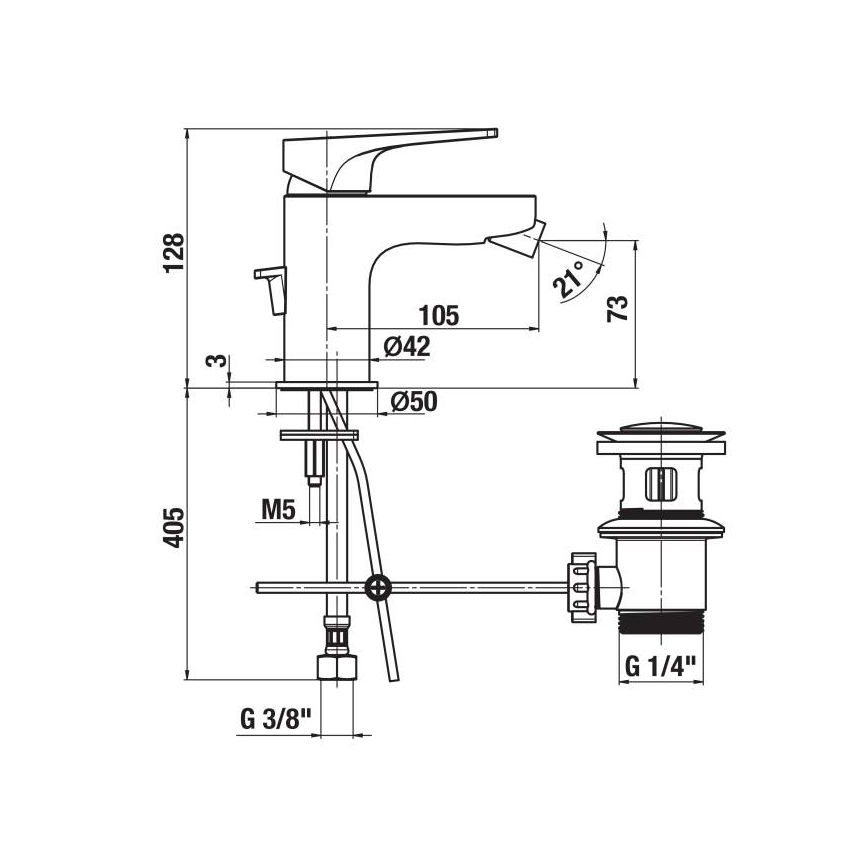 JIKA H3411X10041111 - Pipa za bide + odtok brez prelivnega sistema CUBITO 12,8 cm, sijajni krom