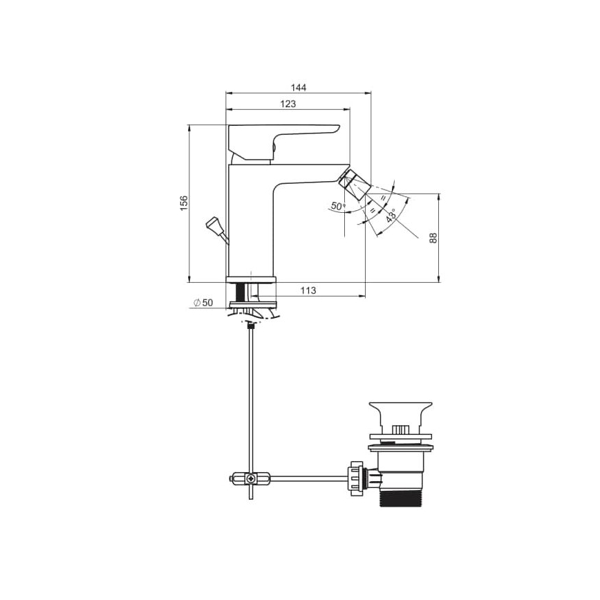 JIKA H3412H10041101 - Pipa za bide PONTA 15,6 cm, sijajni krom