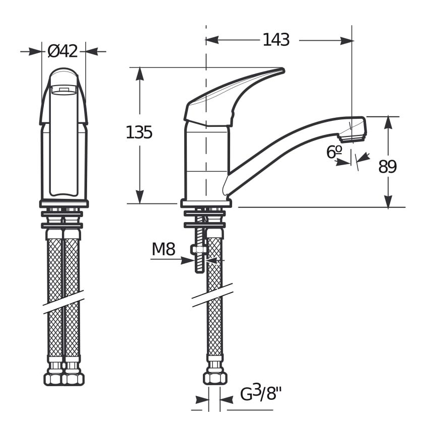 JIKA H3511N10042201 - Pipa za umivalnik TALAS 13,5 cm sijajni krom