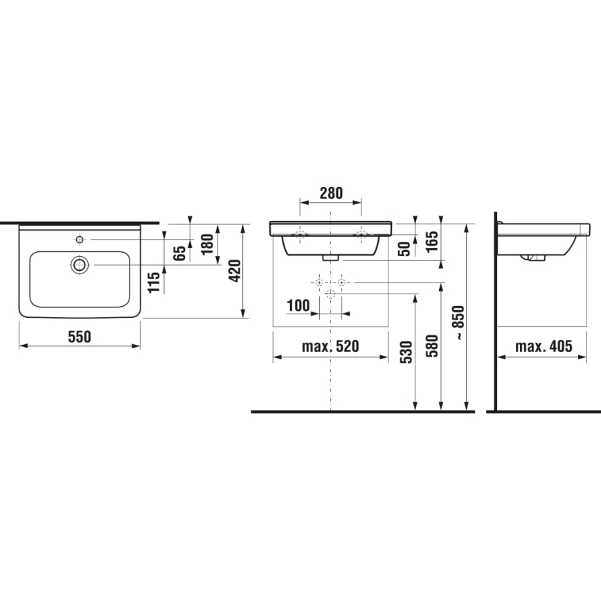 JIKA H8104220001041 - Stenski umivalnik CUBITO 55x42 cm keramika/bela