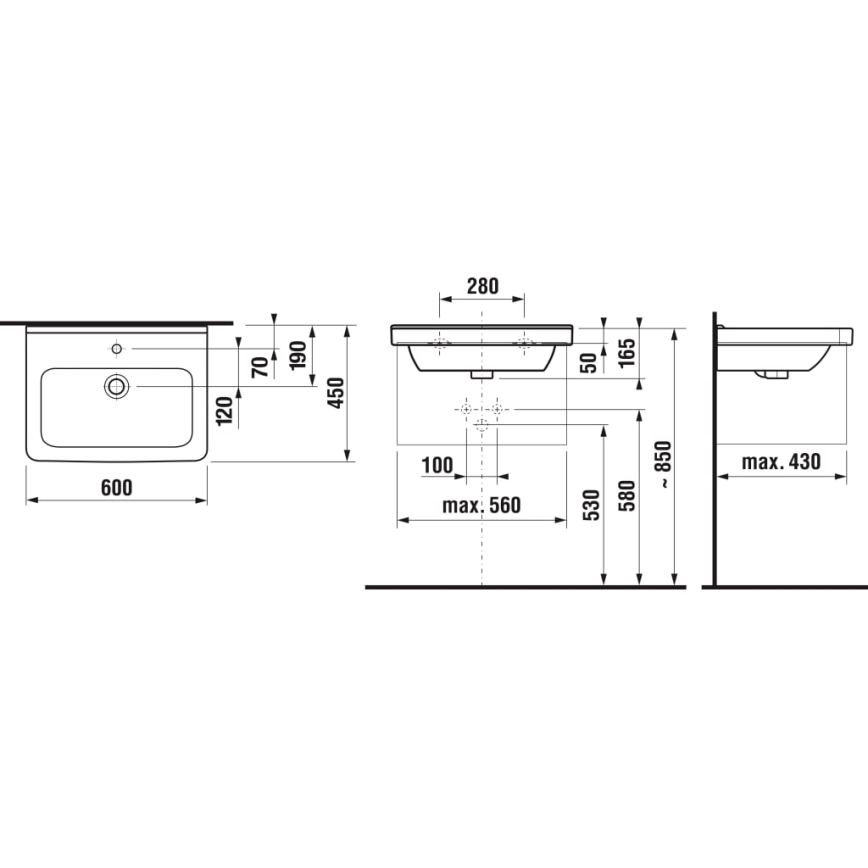 JIKA H8104230001041 - Stenski umivalnik CUBITO 60x45 cm keramika/bela